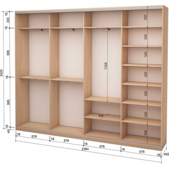 Four-door wardrobe Roko 238.4x242x45 cm chipboard Milk oak (20200025259)