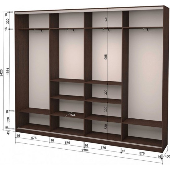 Four-door wardrobe Roko 238.4x242x45 cm chipboard Wenge Oak (20200025107)