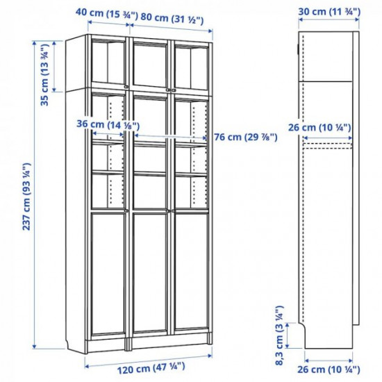 Bookcase with doors IKEA BILLY / OXBERG 120x30x237 cm white (592.177.24)