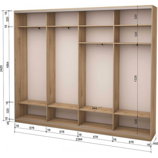 Four-door wardrobe Roko 238.4x242x45 cm chipboard + Mirror Sonoma Oak (20200025422)