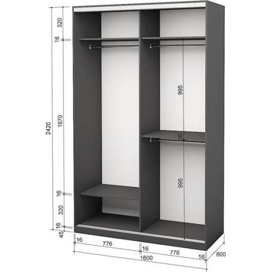 Шафа-купе дводверна Roko 160х242х60 см ДСП Сірий (20200027602)