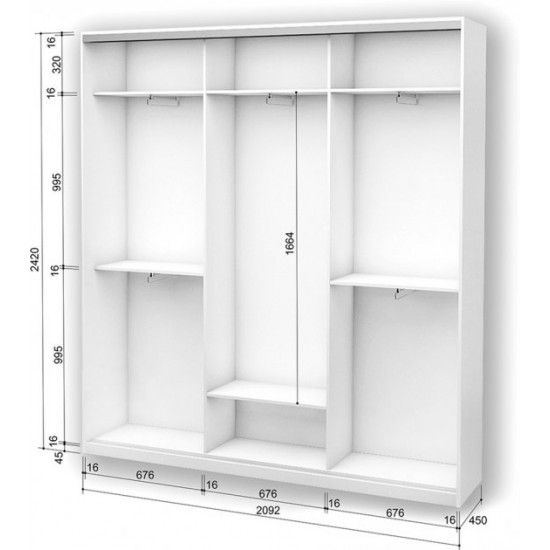 Three-door wardrobe Roko 209.2x45x242 cm chipboard White (20200027226)