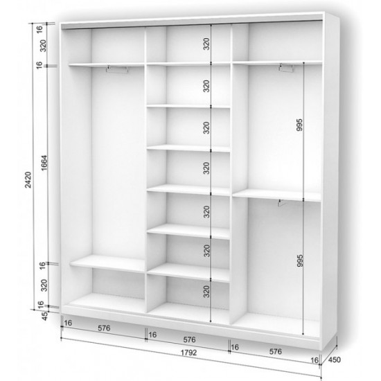 Three-door wardrobe Roko 179.2x45x242 cm chipboard White (20200027174)