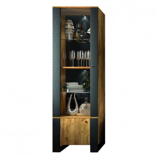 Showcase Sokme Old Wood 2D 61x44x196cm on legs with shelves Black / Craft gold oak