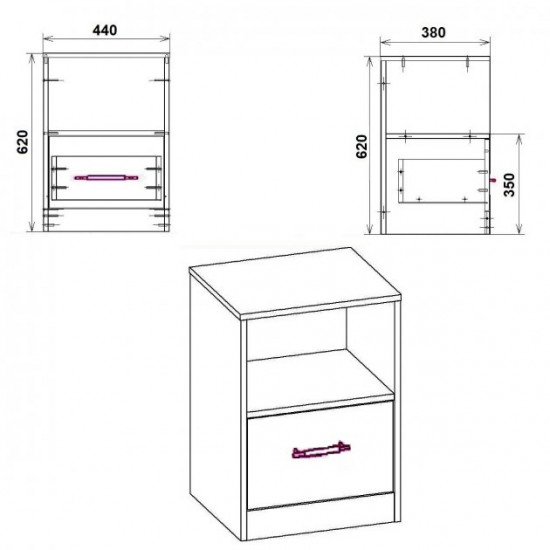 Bedside table Companit PKT-6 Walnut ecco (44x38x62 cm)