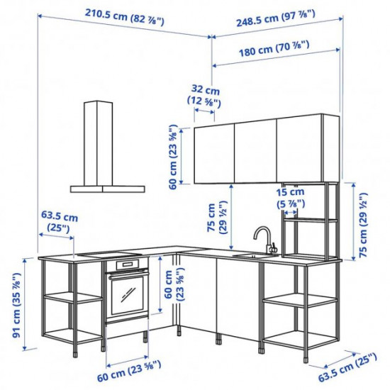 Cutout kitchen IKEA ENHET 248.5x63.5x226 cm anthracite/white (593.381.27)