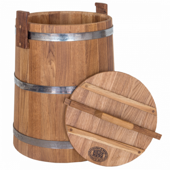 Oak tub for pickling 30 l BonPos (stainless steel hoop) - (KDNZh30)