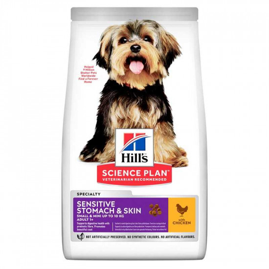 Hill's (Хиллс) Science Plan Adult Sensitive Stomach & Skin Small & Mini with Chicken - Сухой корм с курицей для взрослых собак мелких и мини пород от 1 года