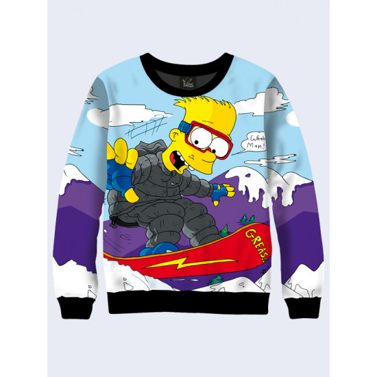 Mens 3D-print sweatshirt - Bart Simpson in the mountains. Long sleeve. Made in Ukraine.