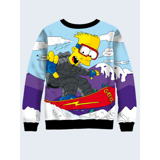 Mens 3D-print sweatshirt - Bart Simpson in the mountains. Long sleeve. Made in Ukraine.