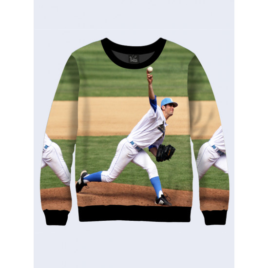 Mens 3D-print sweatshirt - Baseball player with the ball. Long sleeve. Made in Ukraine.