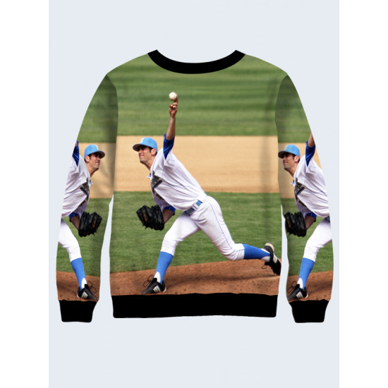 Mens 3D-print sweatshirt - Baseball player with the ball. Long sleeve. Made in Ukraine.