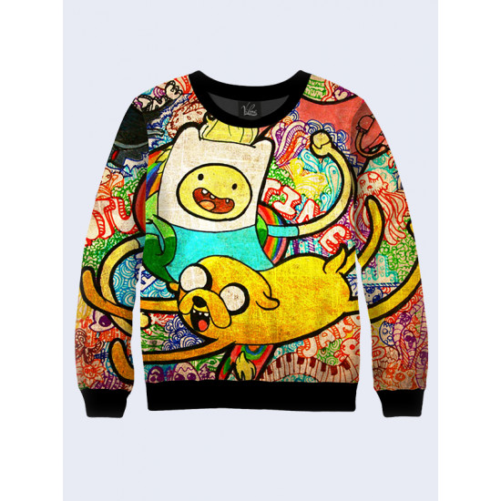 Mens 3D-print sweatshirt - Adventure Time, Finn and Jake. Long sleeve. Made in Ukraine.