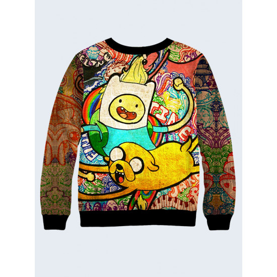 Mens 3D-print sweatshirt - Adventure Time, Finn and Jake. Long sleeve. Made in Ukraine.