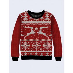 Mens 3D-print sweatshirt - Knits reindeer and snowflakes. Long sleeve. Made in Ukraine.