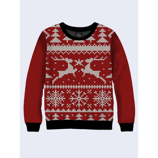 Mens 3D-print sweatshirt - Knits reindeer and snowflakes. Long sleeve. Made in Ukraine.