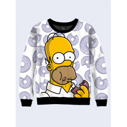 Mens 3D-print sweatshirt - Homer with donut. Long sleeve. Made in Ukraine.