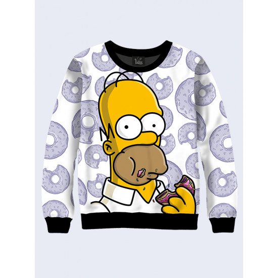 Mens 3D-print sweatshirt - Homer with donut. Long sleeve. Made in Ukraine.