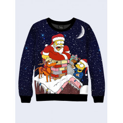 Mens 3D-print sweatshirt - Homer Santa Claus. Long sleeve. Made in Ukraine.