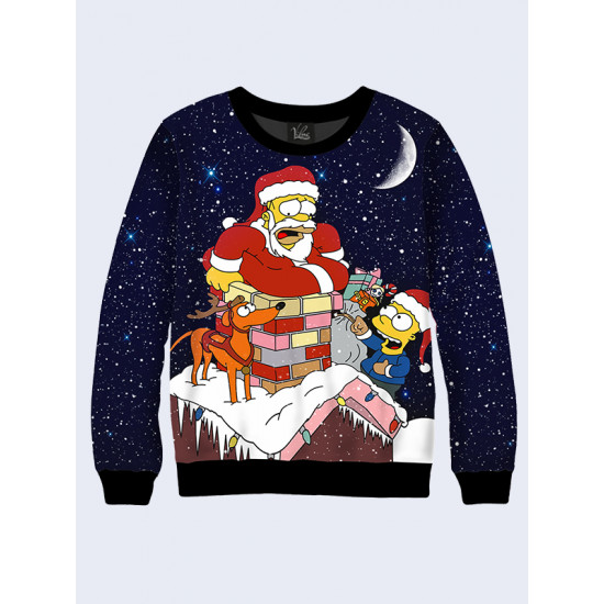 Mens 3D-print sweatshirt - Homer Santa Claus. Long sleeve. Made in Ukraine.