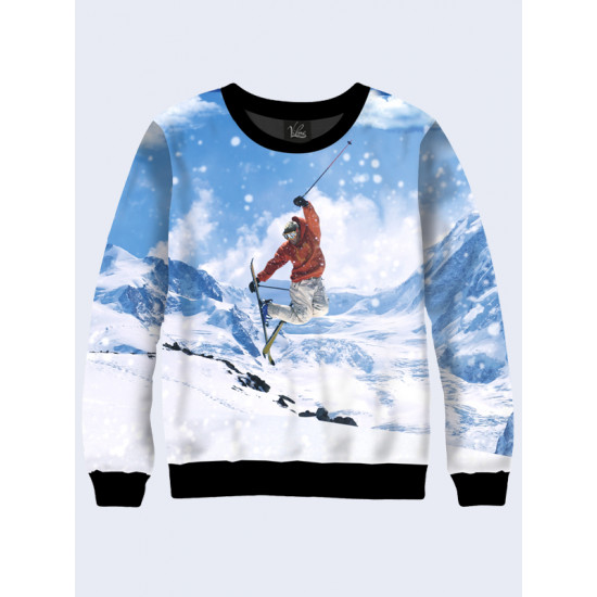 Mens 3D-print sweatshirt - Skier in the mountains. Long sleeve. Made in Ukraine.