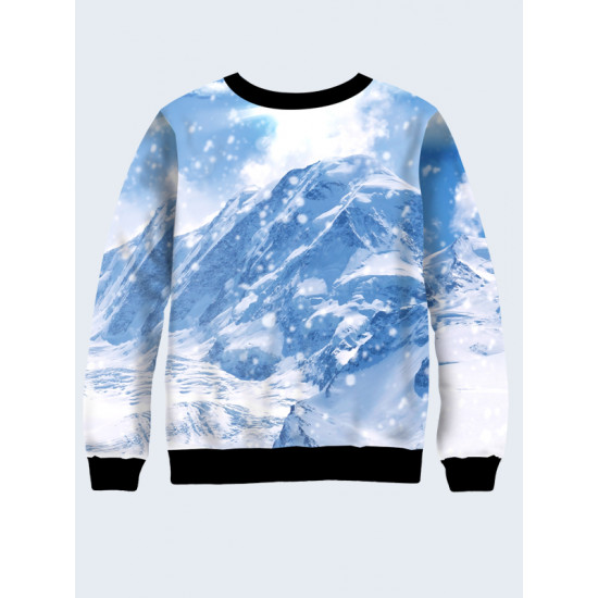 Mens 3D-print sweatshirt - Skier in the mountains. Long sleeve. Made in Ukraine.