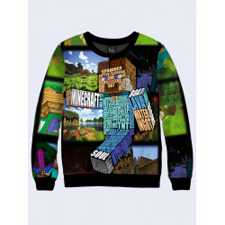 Mens 3D-print sweatshirt - Worlds Minecraft. Long sleeve. Made in Ukraine.