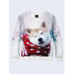 Mens 3D-print sweatshirt - Doggie in a scarf. Long sleeve. Made in Ukraine.