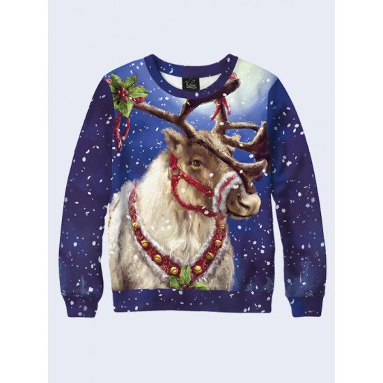 Mens 3D-print sweatshirt - Festive deer. Long sleeve. Made in Ukraine.