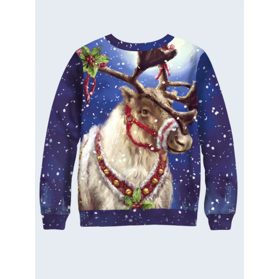 Mens 3D-print sweatshirt - Festive deer. Long sleeve. Made in Ukraine.