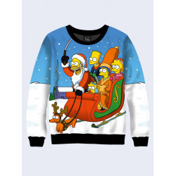 Mens 3D-print sweatshirt - Simpsons in a sleigh. Long sleeve. Made in Ukraine.