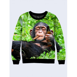 Mens 3D-print sweatshirt - Chimpanzee with whiskey. Made in Ukraine.