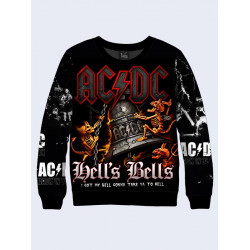 Mens 3D-print sweatshirt - ACDC, Hells Bells. Long sleeve. Made in Ukraine.