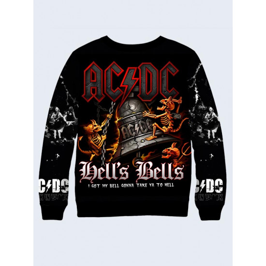 Mens 3D-print sweatshirt - ACDC, Hells Bells. Long sleeve. Made in Ukraine.