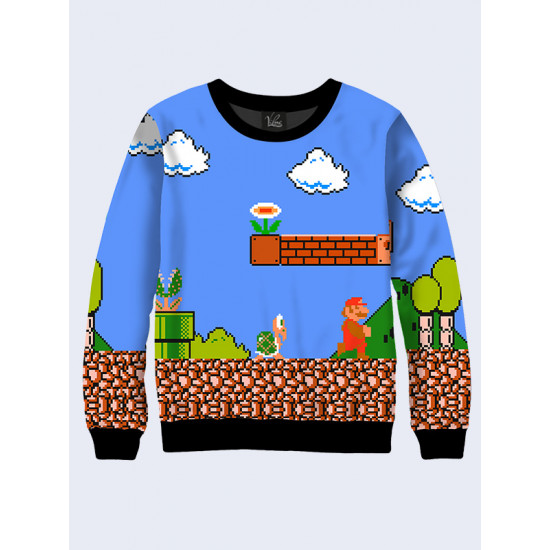 Mens 3D-print sweatshirt - Game Mario. Long sleeve. Made in Ukraine.