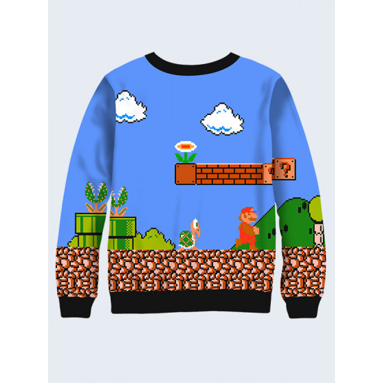 Mens 3D-print sweatshirt - Game Mario. Long sleeve. Made in Ukraine.