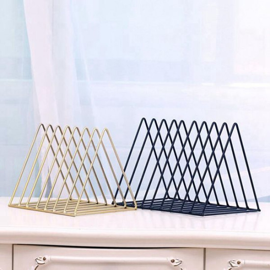 Nordic triangle simple wrought iron desktop storage rack shelf file magazine Bookend office rack Stationery Organizer Holder