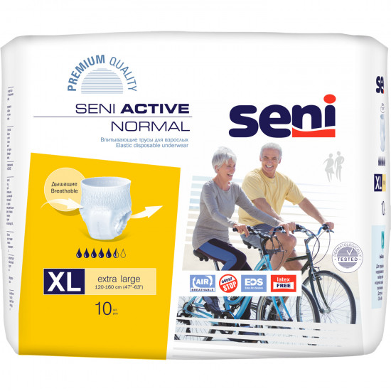 Підгузки-труси для дорослих Seni (Сені) Active Normal Extra Large (Актив Нормал Екстра Ладж) розмір 4 10 шт