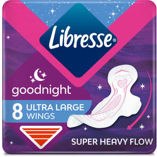 Прокладки гігієнічні жіночі LIBRESSE (Лібрес) Ultra Large Goodnight (Ультра лардж гуднайт) 8 шт