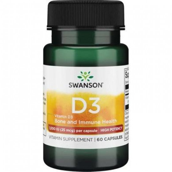 Вітамін Д3, Vitamin D-3, Swanson, 1000 МО (25 мкг), високоефективний, 60 капсул, Z07809