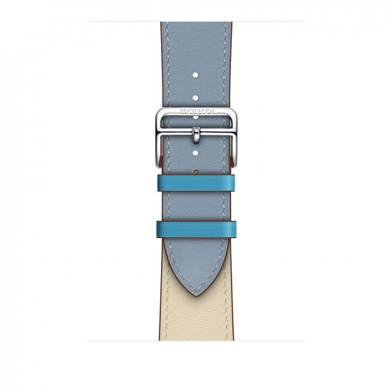 Leather strap STR Hermes Single Tour for Apple Watch 42/44/45 mm (Series SE/7/6/5/4/3/2/1) - Bleu Lin/Craie