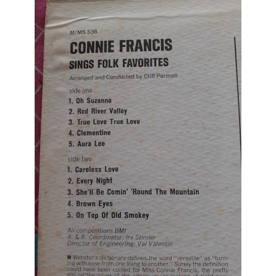 Виниловая пластинка LP Connie Francis – Sings Folk Favorites