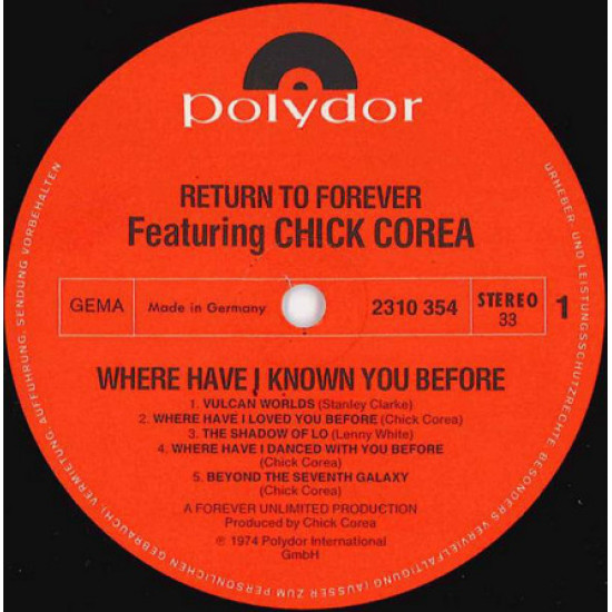 Return To Forever Featuring Chick Corea ‎ – Where Have I Known You Before