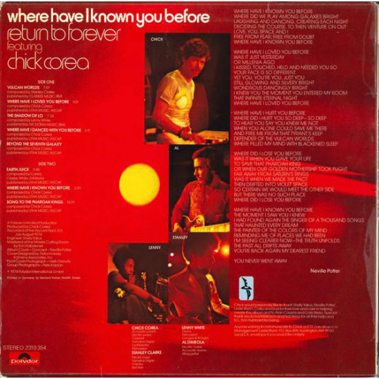 Return To Forever Featuring Chick Corea - Where Have I Known You Before