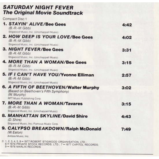 Saturday Night Fever (The Original Movie Sound Track) of 2 CDs