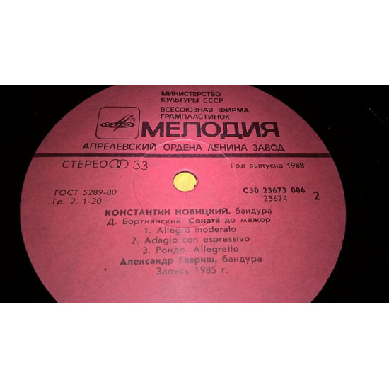 Костянтин Новицький / Костянтин Новицький (Бандура) 1984-85. (LP). 12. Vinyl. Платівка. NM/NM.